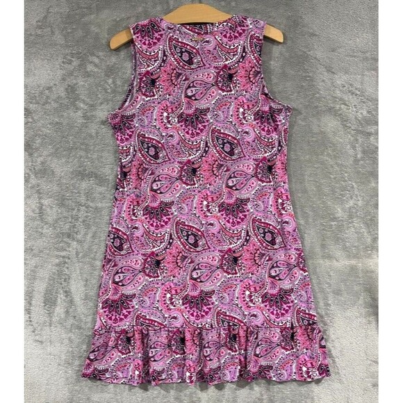 Michael Kors Pink Dress M Paisley Flutter Hem Sleeveless Stretchy Shift Sundress - Picture 10 of 11